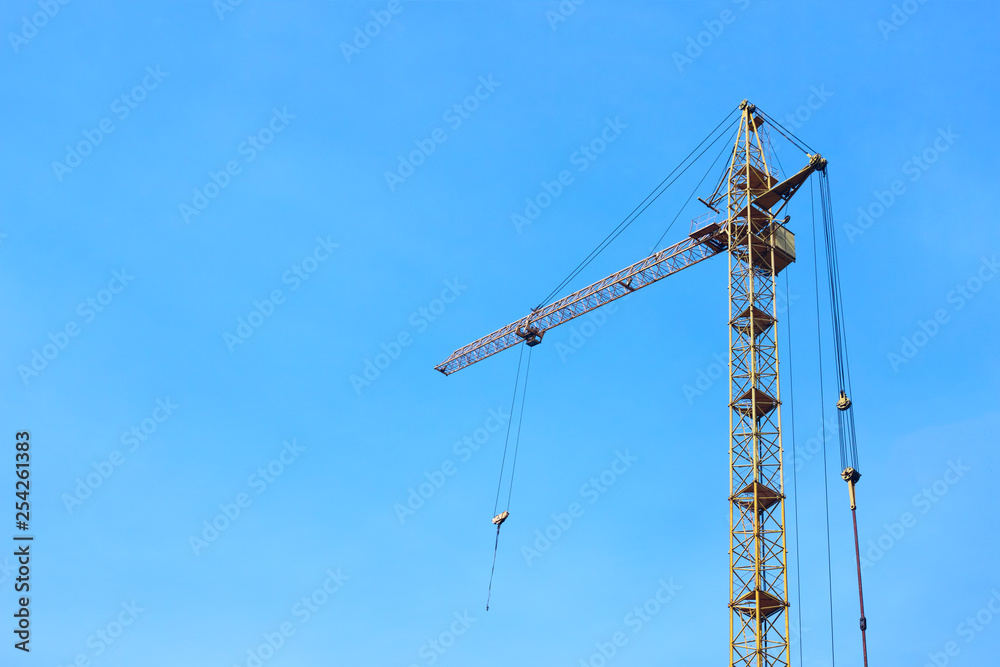 Yellow Construction Crane Blue Sky Background Yellow Construction Crane Blue Sky Background