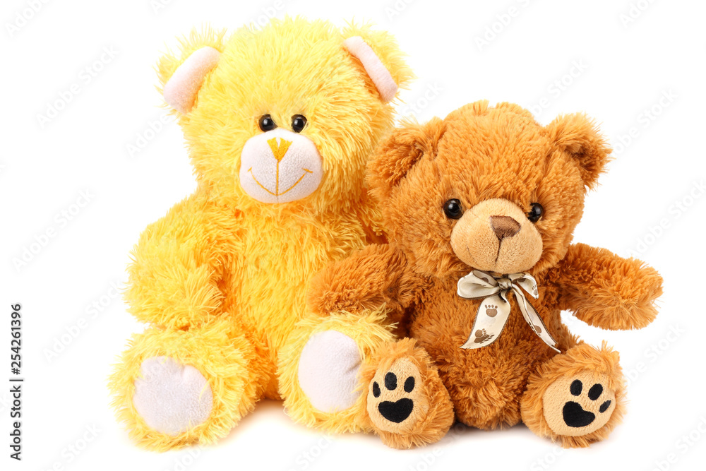 Two toy teddy bears isolated on white background Two toy teddy bears isolated on white background