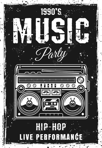 Music party black poster template with boombox