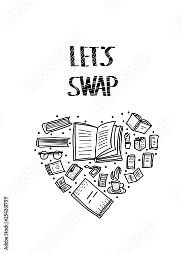 Book Swap hanwritten lettering. Vector design. 