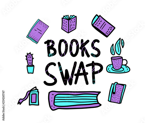 Book Swap hanwritten lettering. Vector design. 