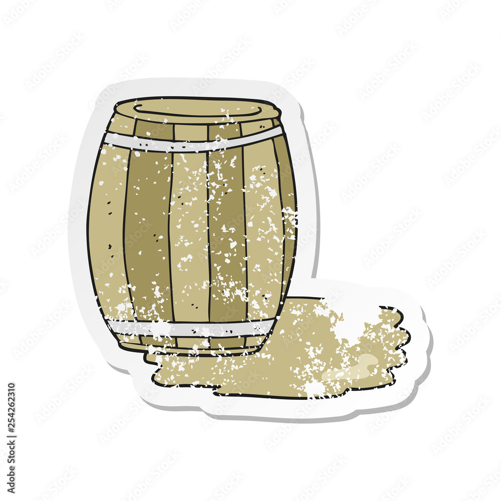 retro distressed sticker of a cartoon barrel of beer retro distressed sticker of a cartoon barrel of beer