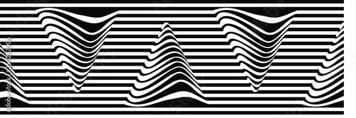 Abstract Seamless Black and White Geometric Pattern with Stripes and Waves. Optical Psychedelic Illusion. Wicker Texture with Triangles. 3D Illustration