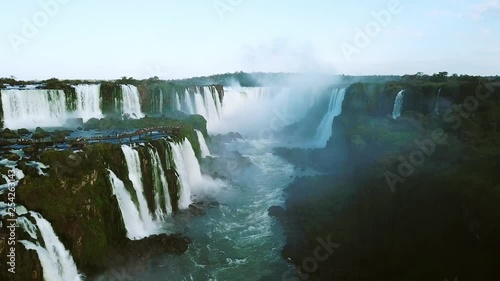 Descending shot, Iguazu falls in Brazil, with lots of spray. photo