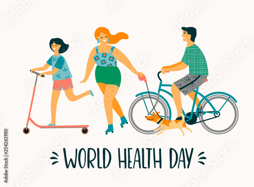 World Health Day. Healthy lifestyle. Sport family.