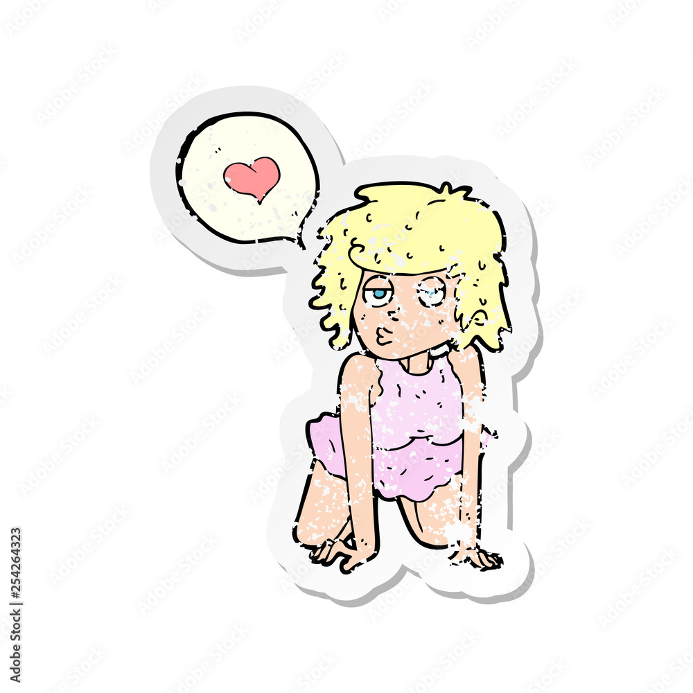 retro distressed sticker of a cartoon woman in love retro distressed sticker of a cartoon woman in love