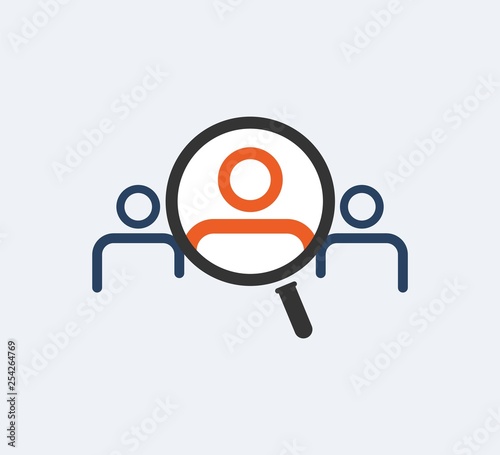 Recruitment people for work vector logo. Hiring icon. Focus group sign. Search professional to job isolated logotype