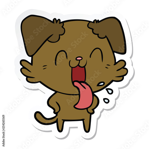 sticker of a cartoon panting dog