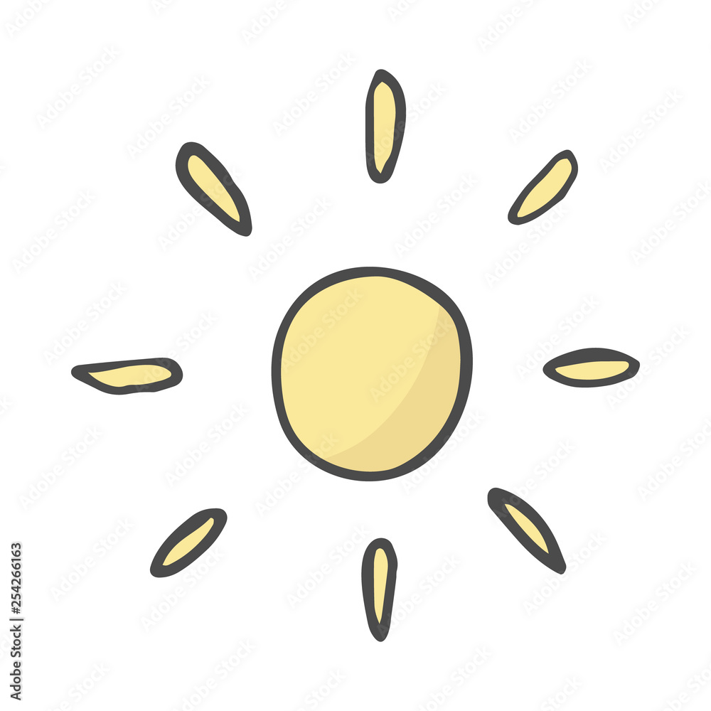Cute cartoon hand drawn sun drawing. Sweet vector color sun drawing. Isolated monochrome doodle sun drawing on white background. Cute cartoon hand drawn sun drawing. Sweet vector color sun drawing. Isolated monochrome doodle sun drawing on white background.