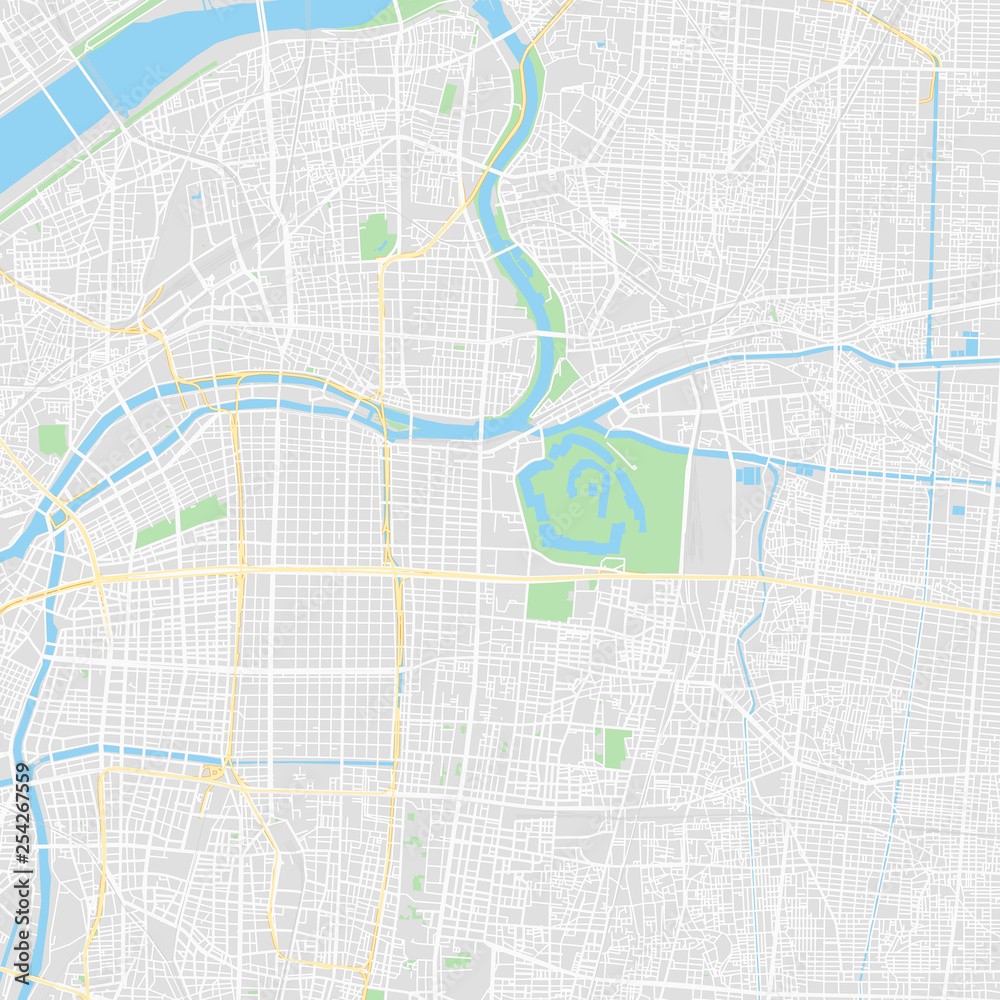 Fototapeta premium Mapa wektorowa centrum miasta Osaka, Japonia