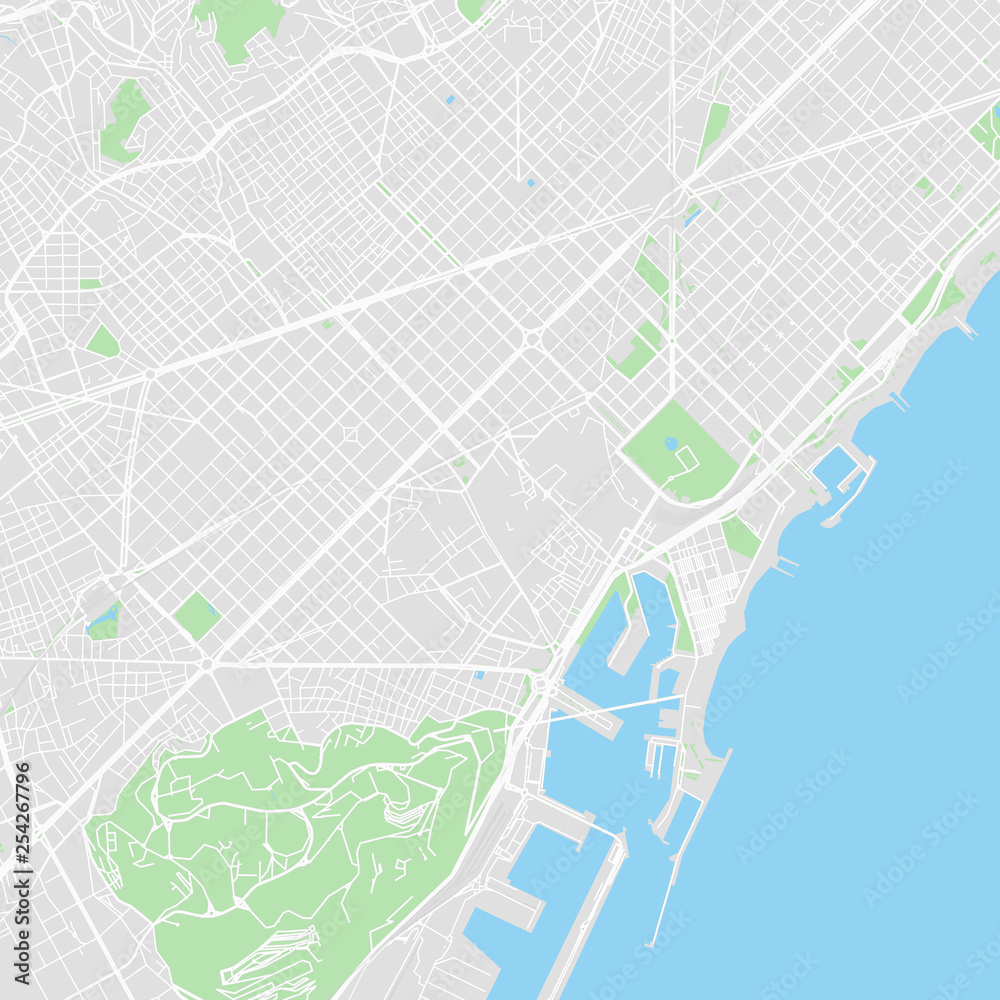 Downtown vector map of Barcelona, Spain