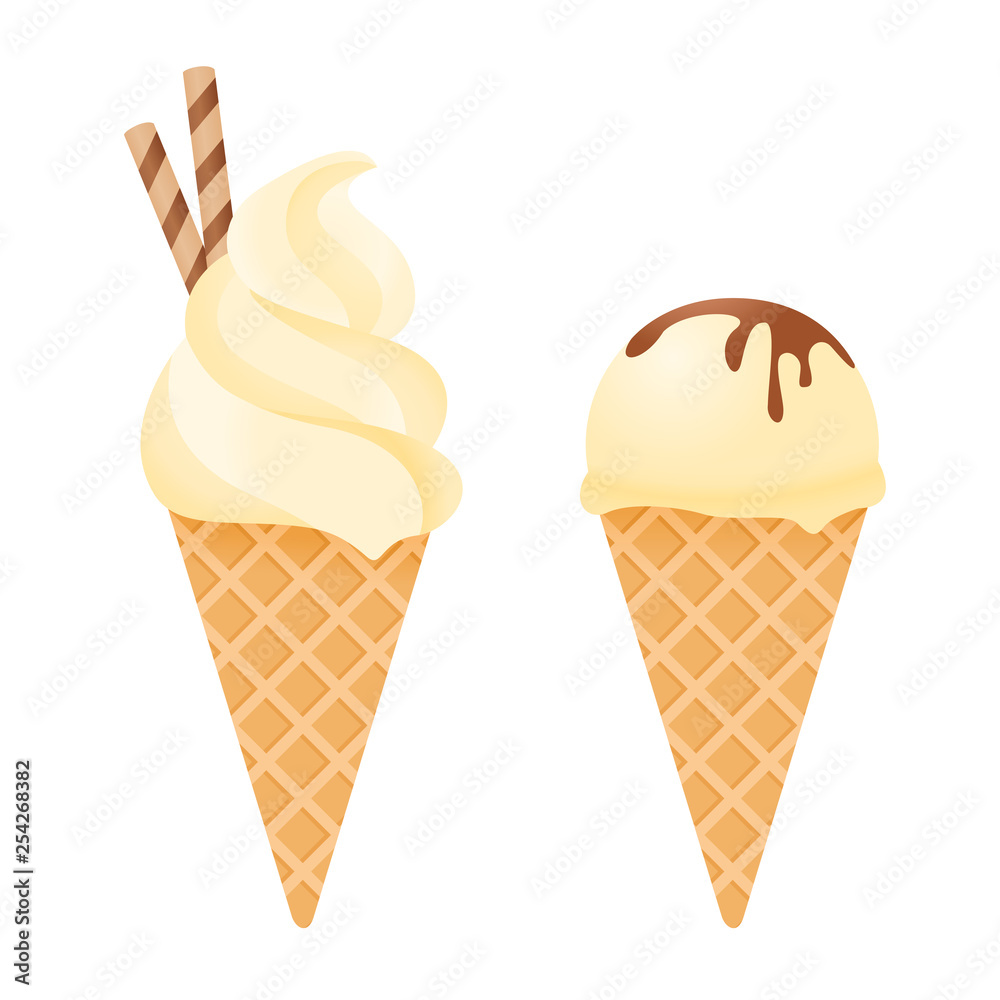 Vanilla Ice cream cone in cartoon style, summer isolated vector illustration Vanilla Ice cream cone in cartoon style, summer isolated vector illustration