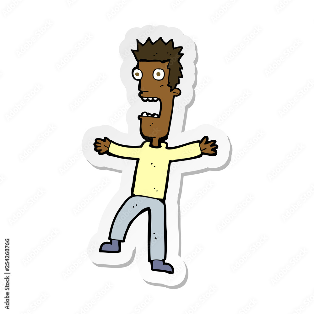 sticker of a cartoon terrified man