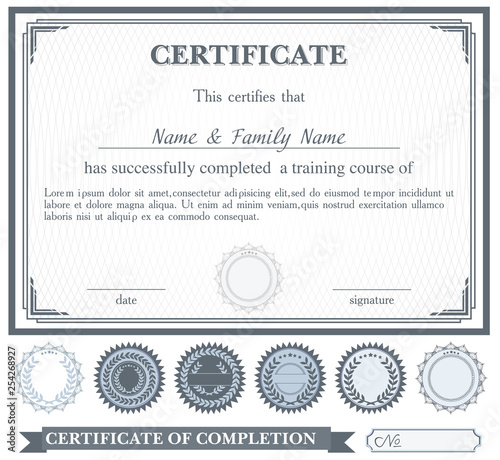 Dark blue horizontally  certificate template with additional design elements