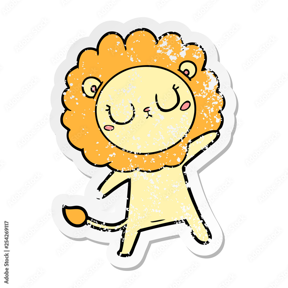 distressed sticker of a cartoon lion distressed sticker of a cartoon lion