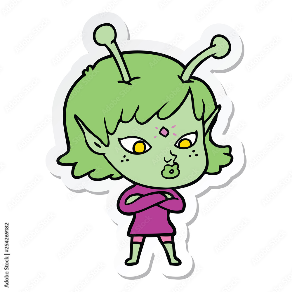 sticker of a pretty cartoon alien girl sticker of a pretty cartoon alien girl