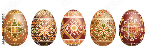 Pysanky easter eggs isolated on white. Traditional ukrainian easter eggs.