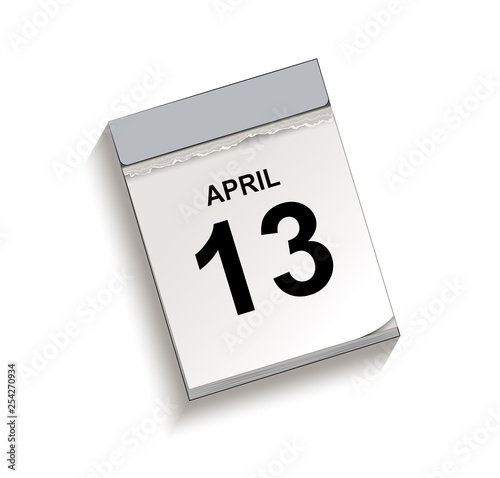 Kalender April 13, Abreißkalender mit Datum, Vektor Illustration isoliert auf weißem Hintergrund