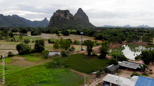 Aerial View Ascending Over Rive Fields In Thailand photo