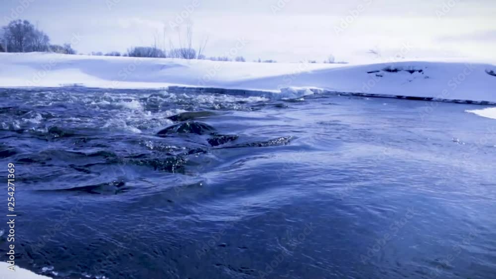 Flowing river of water in the middle of winter. Flowing river of water in the middle of winter.