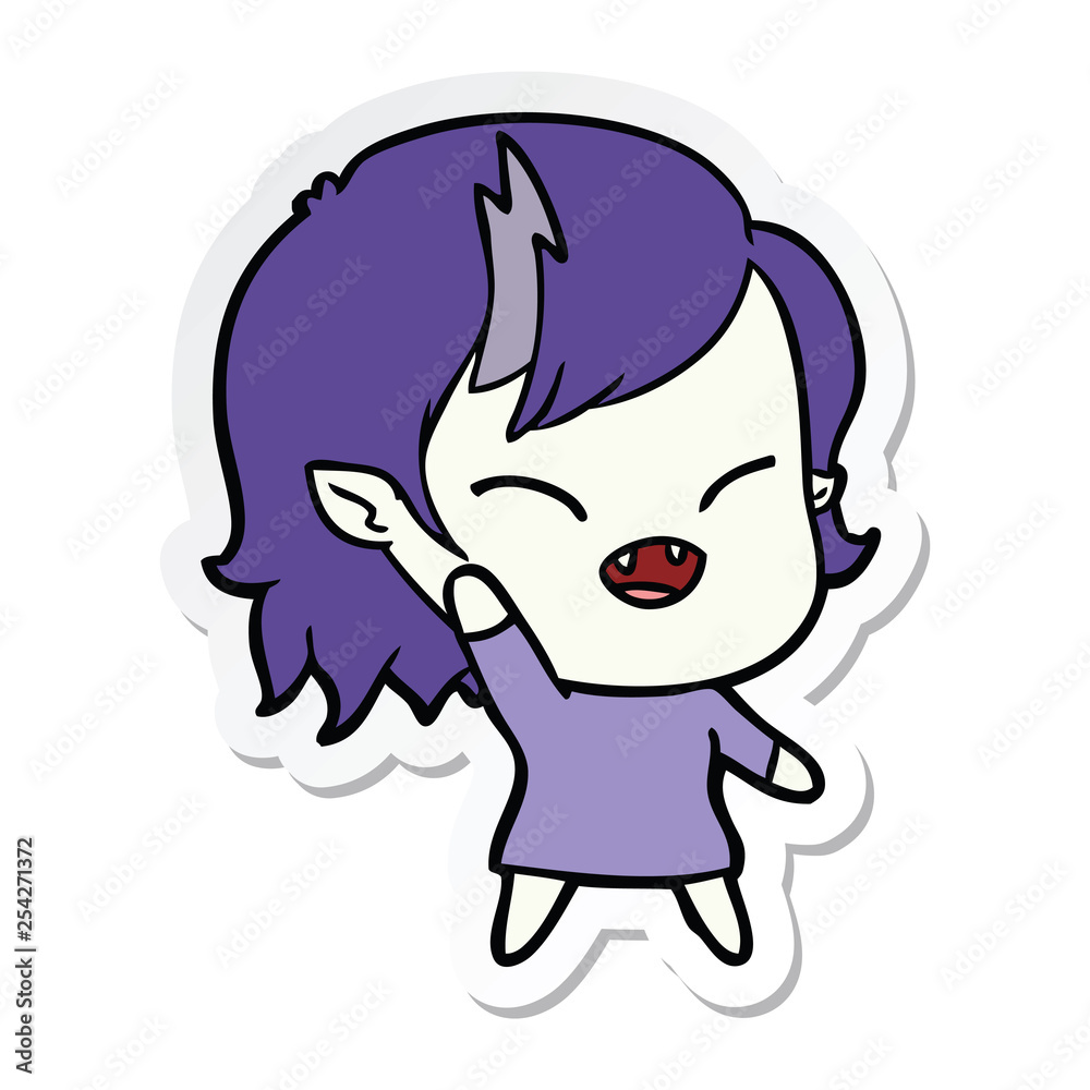 sticker of a cartoon laughing vampire girl waving sticker of a cartoon laughing vampire girl waving
