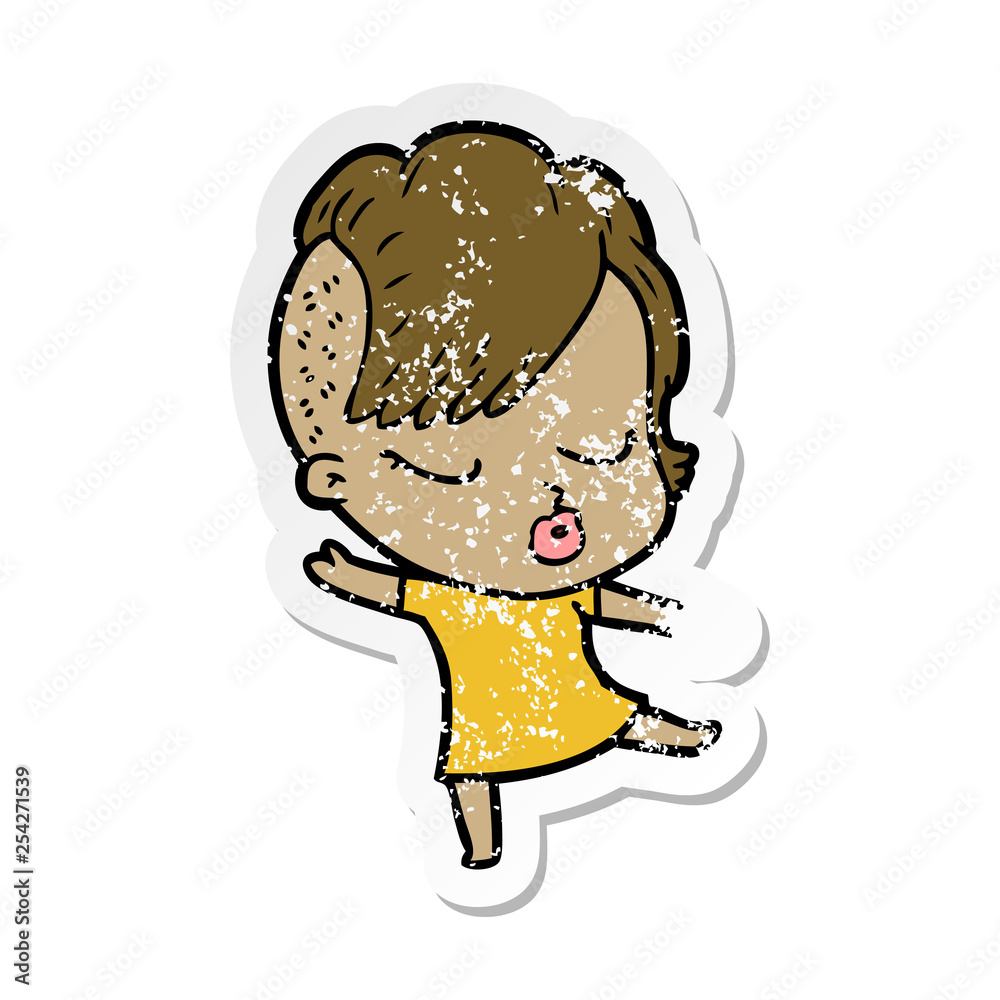 distressed sticker of a cartoon pretty hipster girl distressed sticker of a cartoon pretty hipster girl