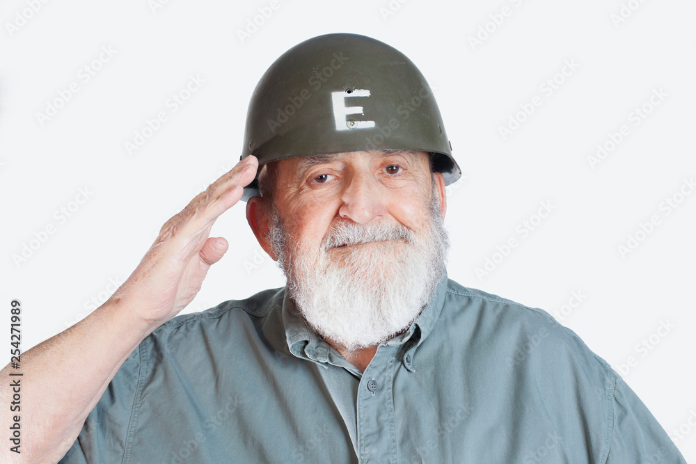 cheerful senior soldier veteran saluting isolated on white background cheerful senior soldier veteran saluting isolated on white background