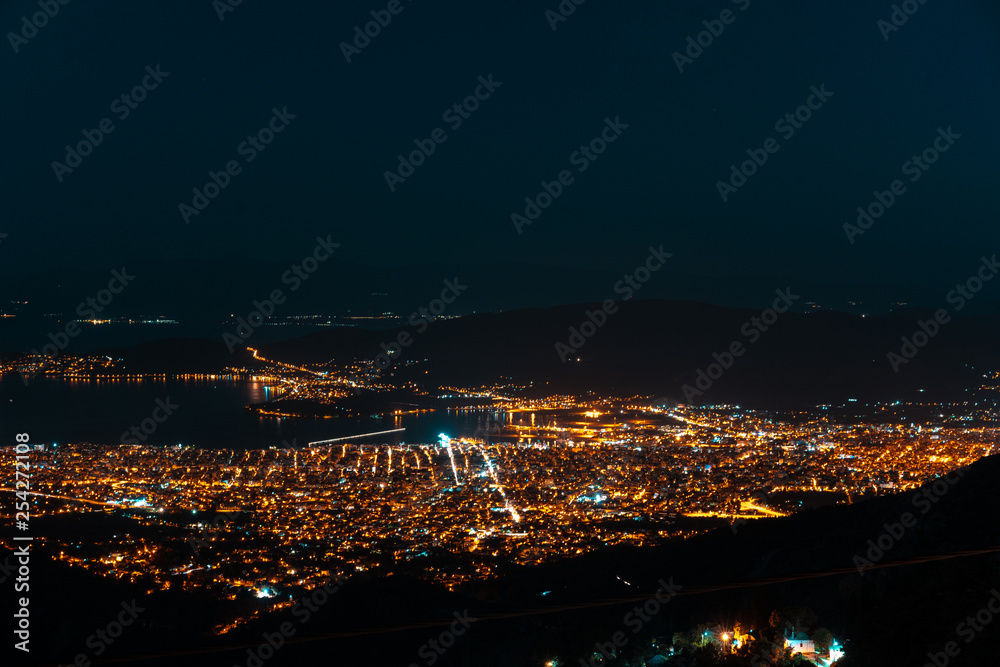 Night lights of the city from a bird's-eye view.