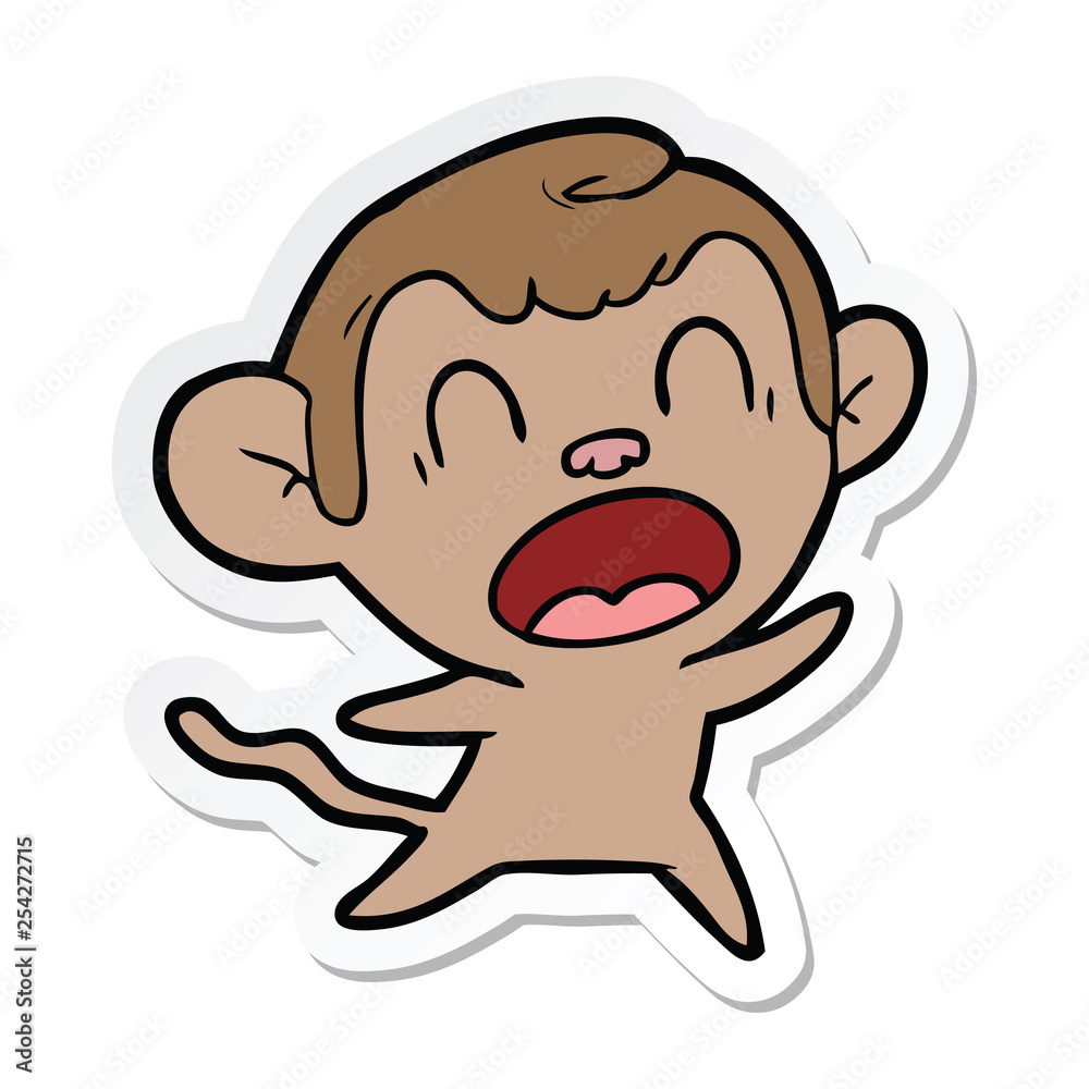 sticker of a shouting cartoon monkey sticker of a shouting cartoon monkey