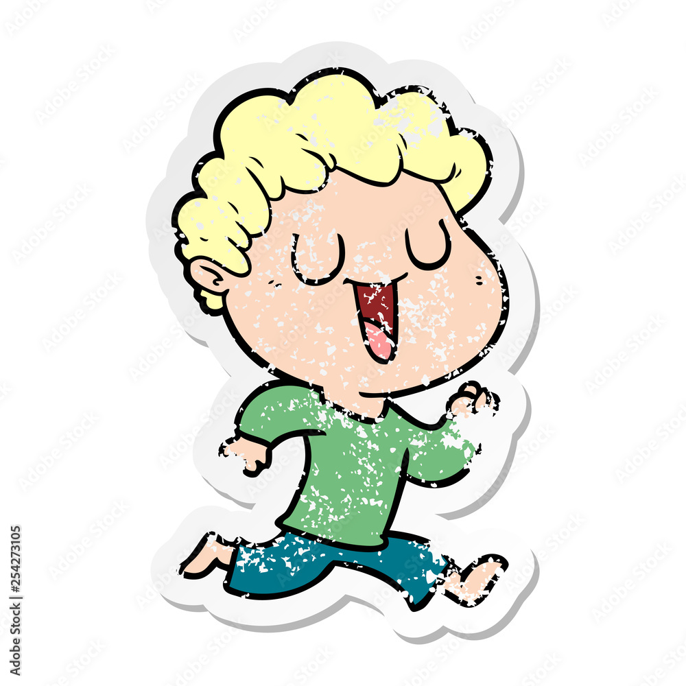 distressed sticker of a laughing cartoon man