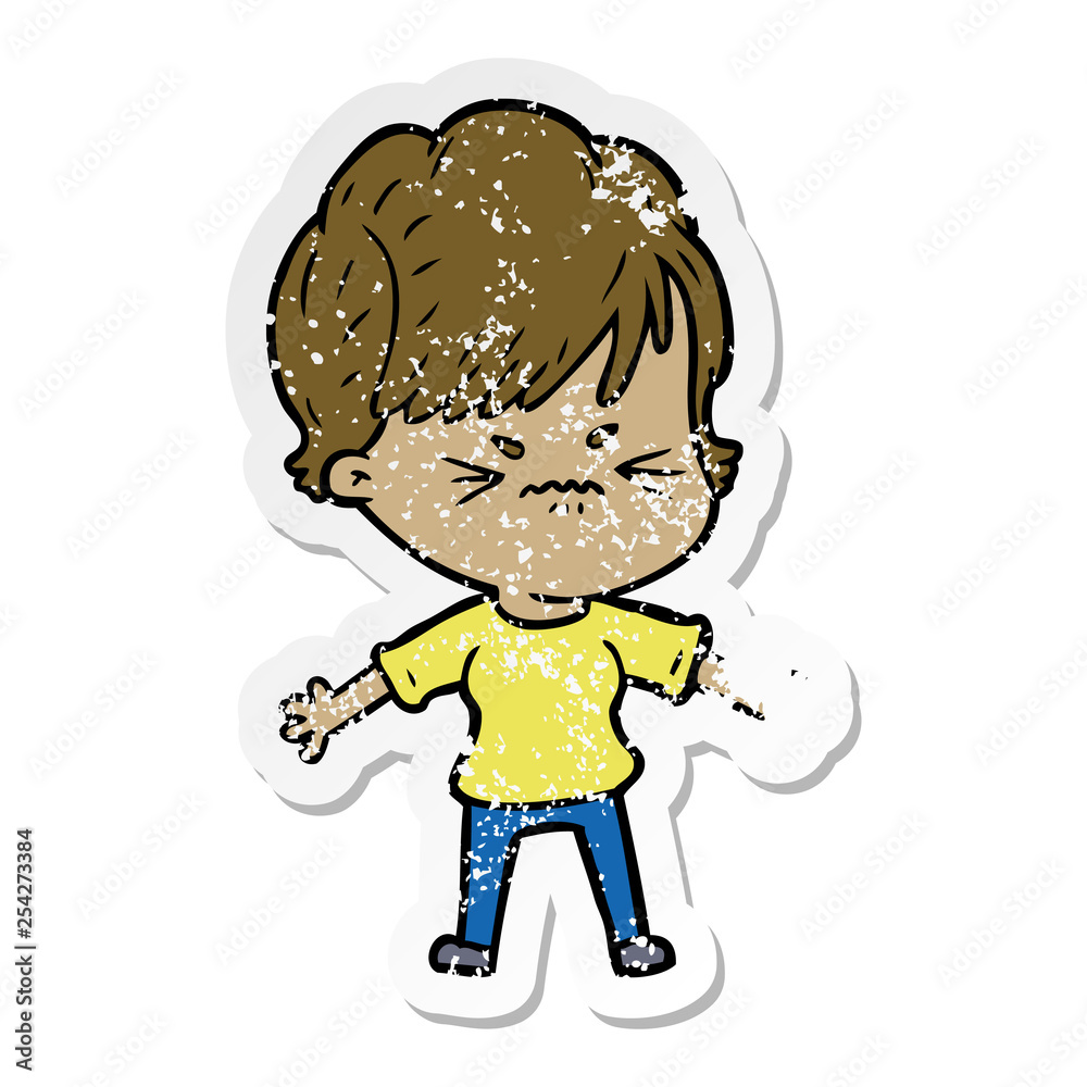 distressed sticker of a cartoon frustrated woman