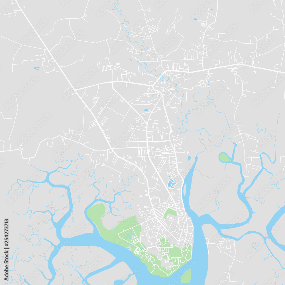 Downtown vector map of Krabi, Thailand