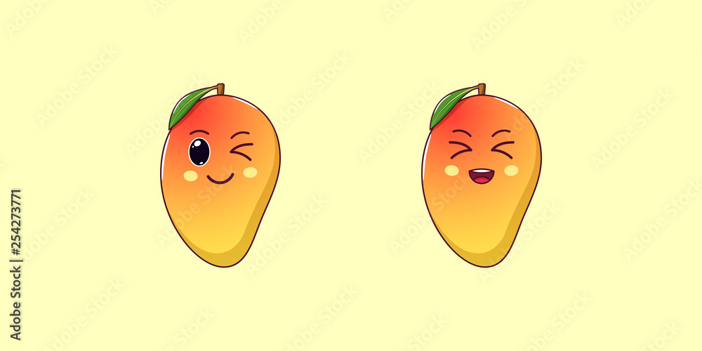 Cute Kawaii Mango, Cartoon Tropical Fruit. Vector Stock Vector | Adobe ...