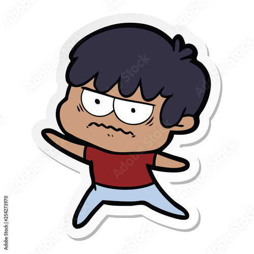 sticker of a annoyed cartoon boy