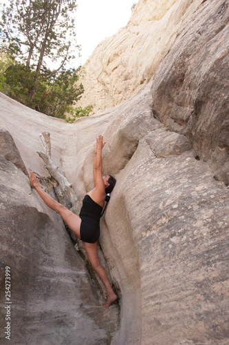 Native American Yogini In New Mexico Red Canyon Landscape  photo