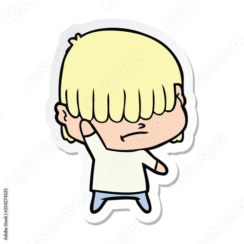 sticker of a cartoon boy with untidy hair