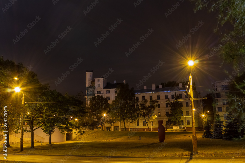 Fototapeta premium Riga city the capital of Latvia at night at the left bank of Daugava river.