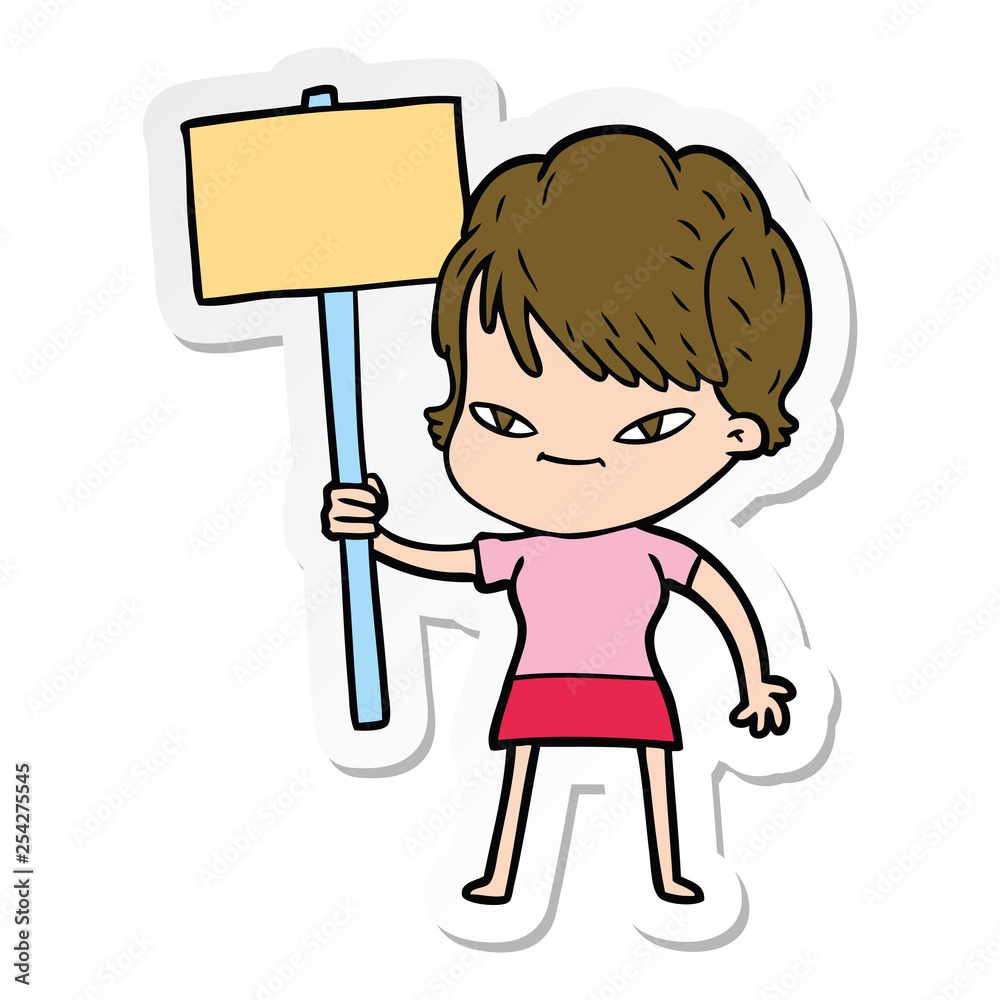 sticker of a cartoon happy woman sticker of a cartoon happy woman