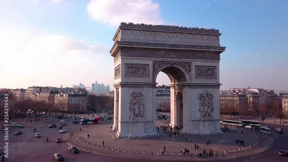 Arc de Triomphe Paris by drone in 4k