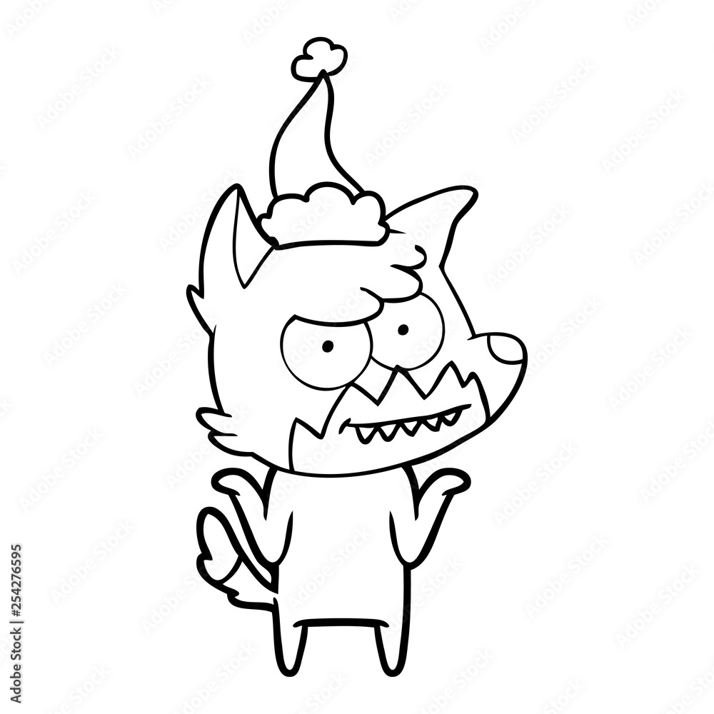 line drawing of a grinning fox wearing santa hat line drawing of a grinning fox wearing santa hat