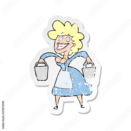 retro distressed sticker of a cartoon milkmaid carrying buckets
