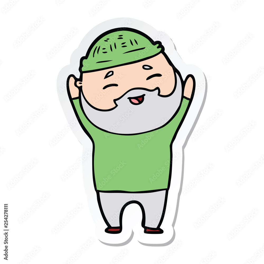 sticker of a cartoon happy bearded man sticker of a cartoon happy bearded man