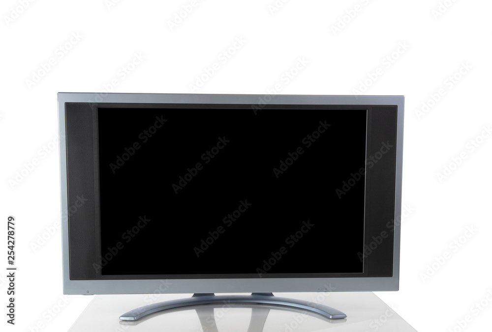Computer screen monitor isolated on white background with reflection on table Computer screen monitor isolated on white background with reflection on table