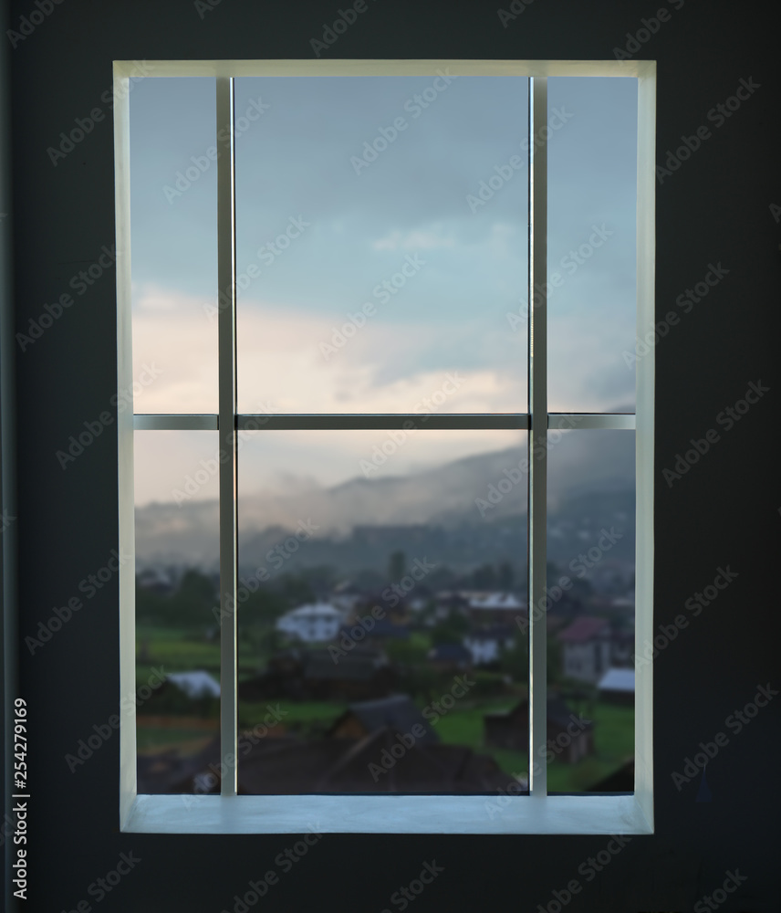 Beautiful view from new modern window in room Beautiful view from new modern window in room