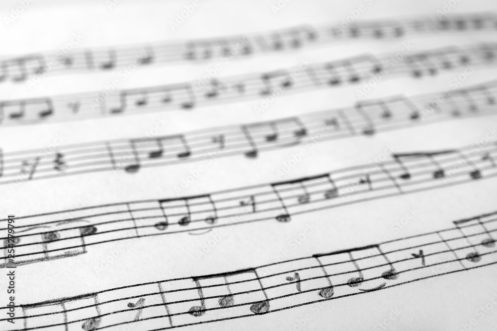 Sheet with music notes as background, closeup Sheet with music notes as background, closeup