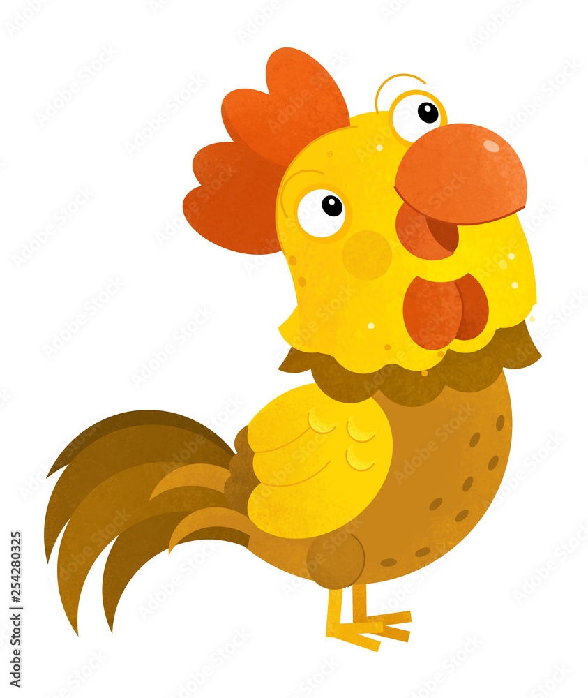 cartoon scene with rooster on white background - illustration for children