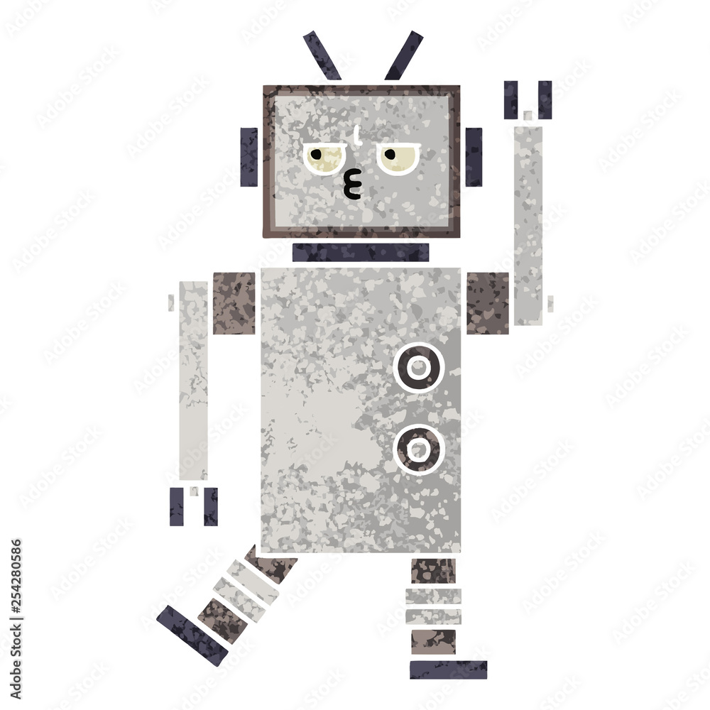 retro illustration style cartoon robot