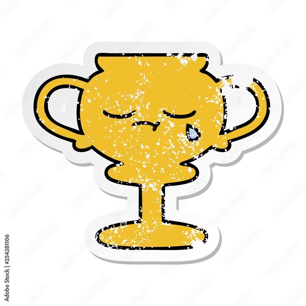 distressed sticker of a cute cartoon trophy distressed sticker of a cute cartoon trophy