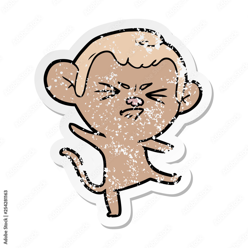 distressed sticker of a cartoon annoyed monkey distressed sticker of a cartoon annoyed monkey