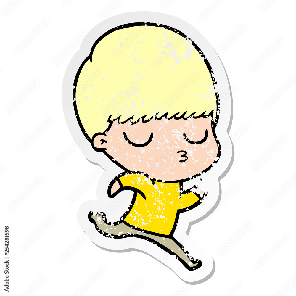 distressed sticker of a cartoon calm boy distressed sticker of a cartoon calm boy